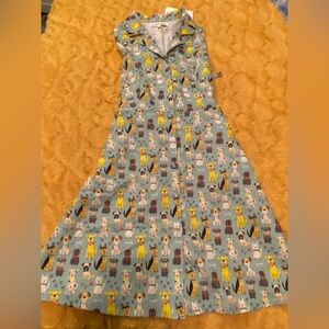 Blue Sleeveless Dress with Dog Print